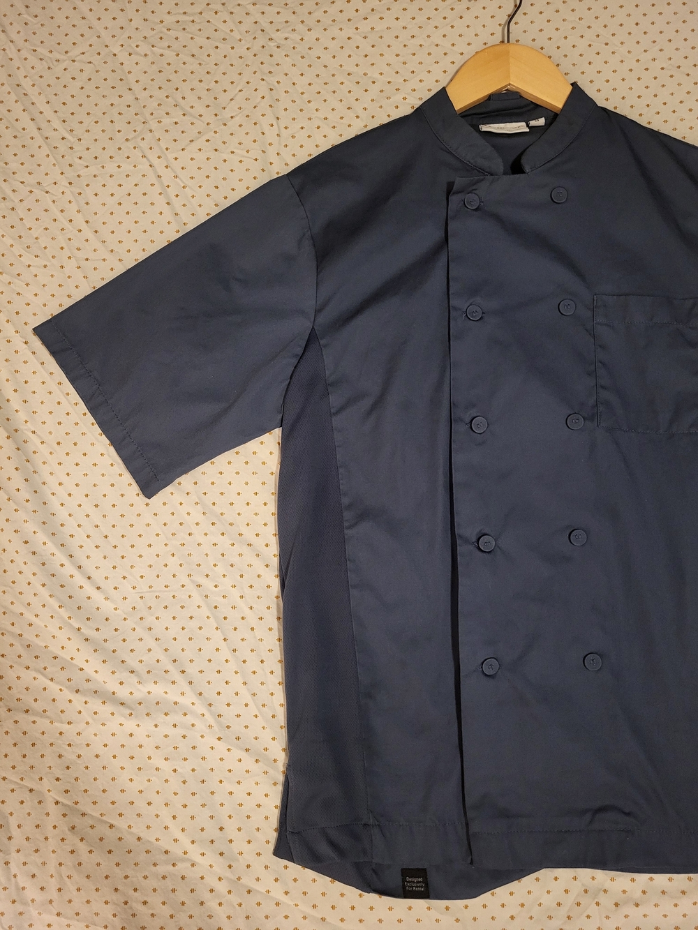 Short-Sleeve Navy Chef Jacket with Mandarin Collar
